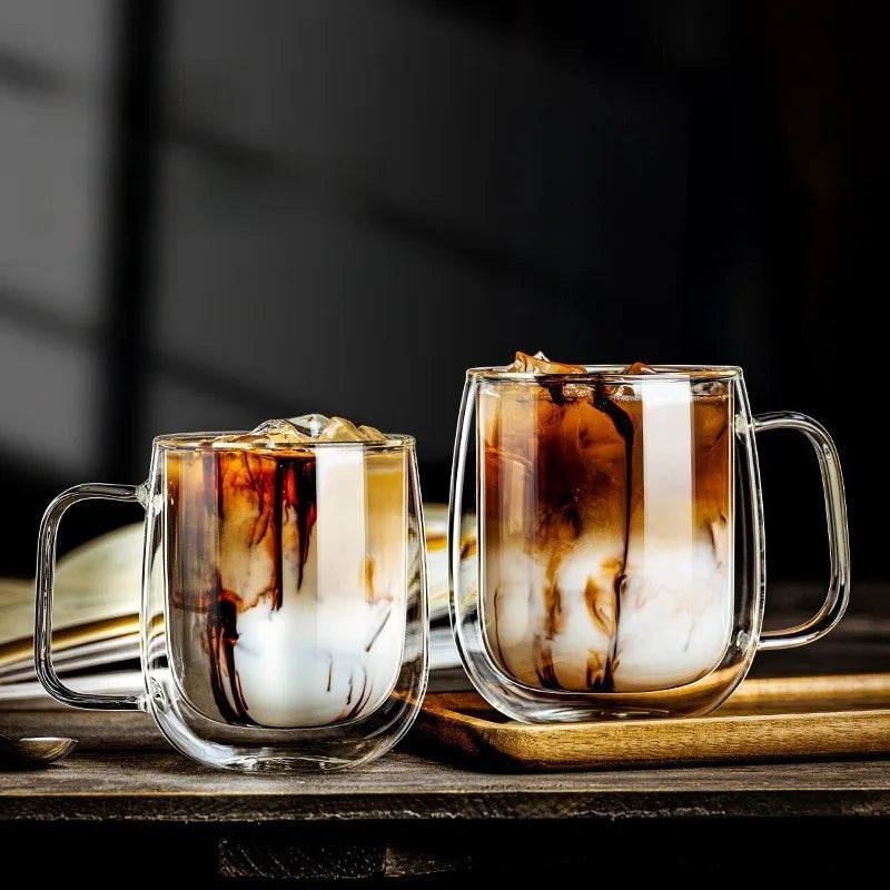 1pc Double Wall Glass Coffee Cup with Handle 150-350ml