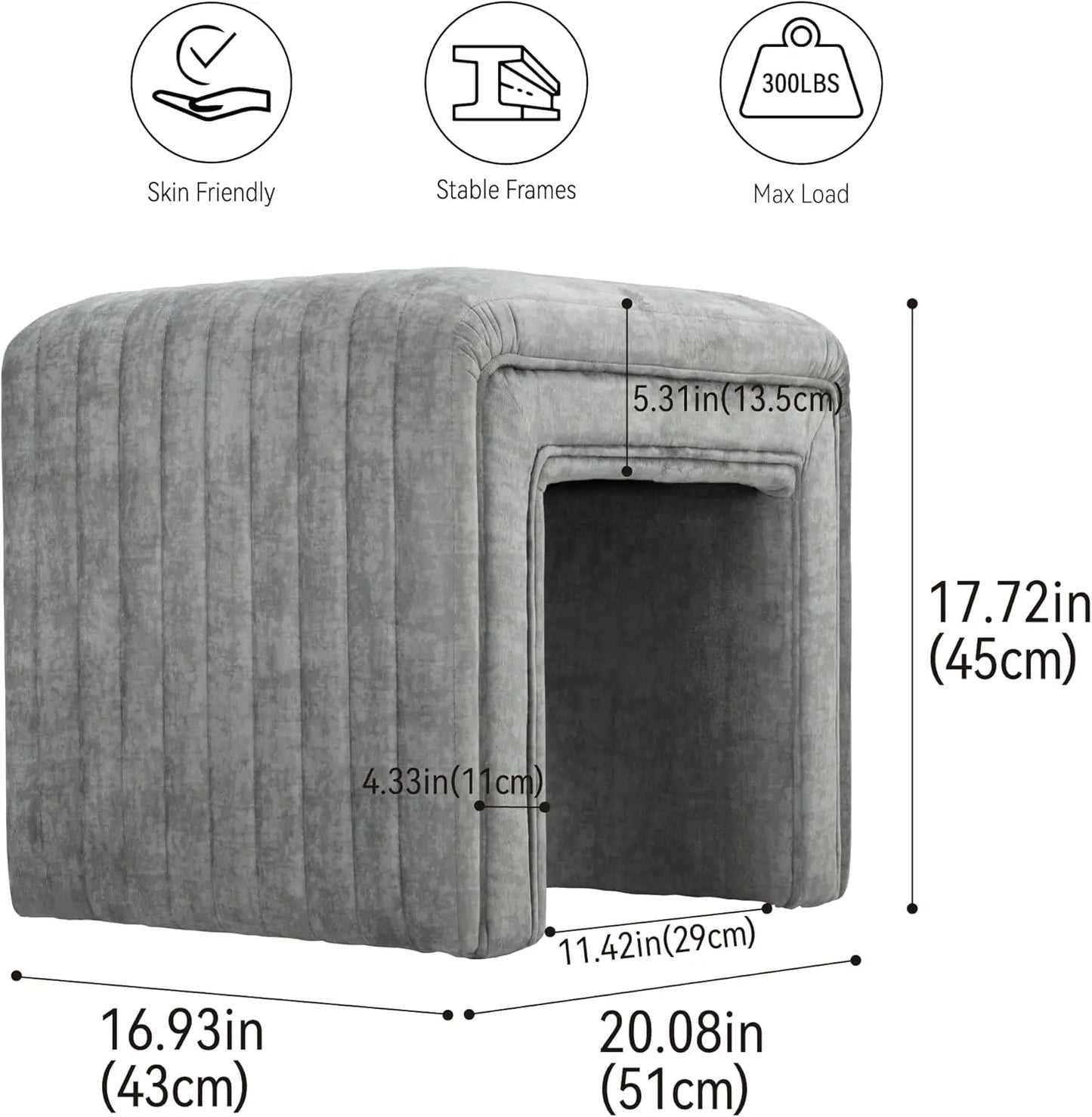 Vanity Stool Chair, Linen Ottoman Foot Stool