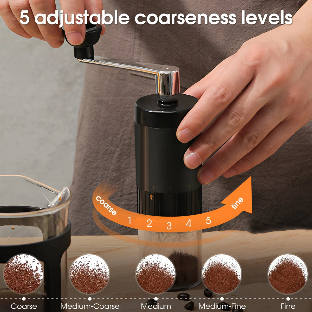 Manual Coffee Bean Grinder Detachable And Adjustable 5-Stage