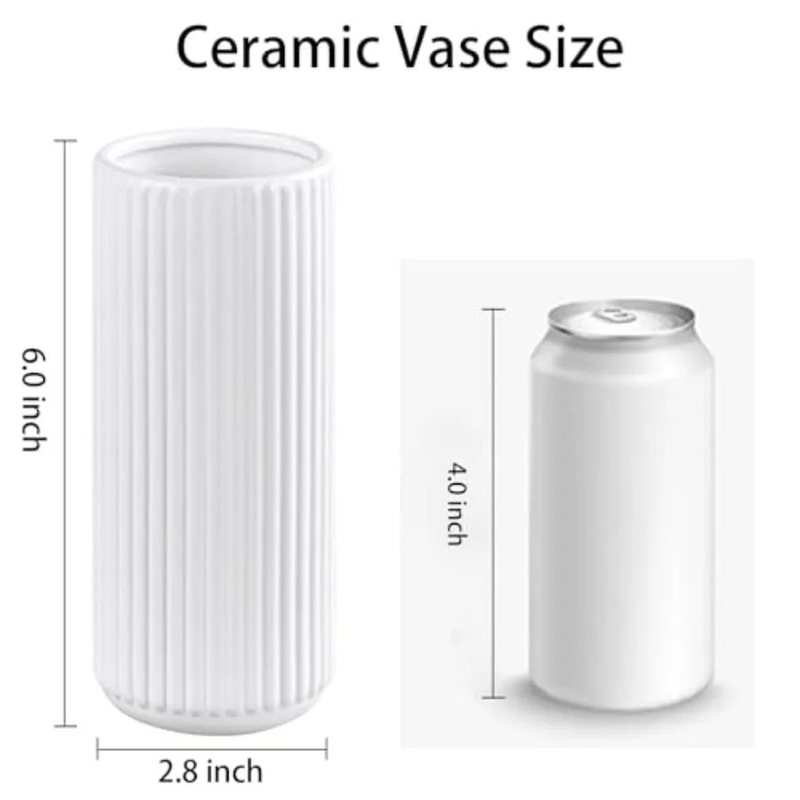 Flower Vase for Pampas Grass, Small  Centerpiece Ribbed Vase