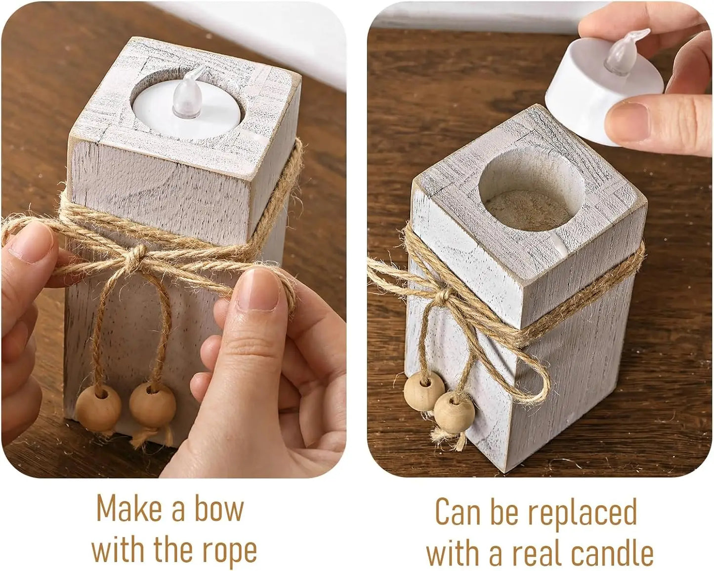 White Farmhouse Candle Holder with Flameless LED Candles F