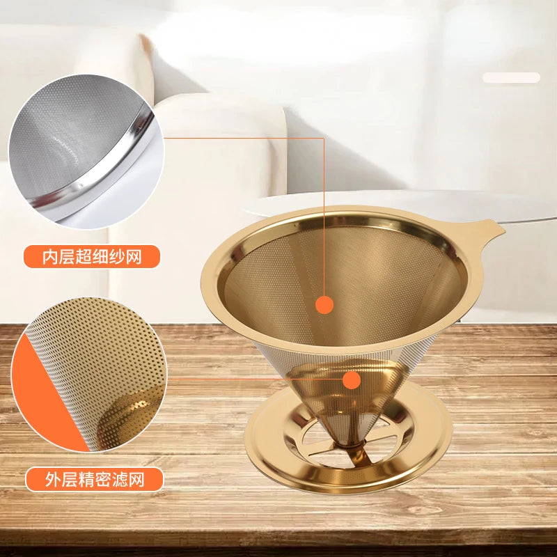 Reusable Coffee Filter Holder Double Layer Stainless Steel Strainer