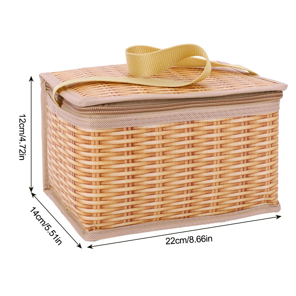 Portable Wicker Rattan Outdoor Camp Picnic Bag Basket