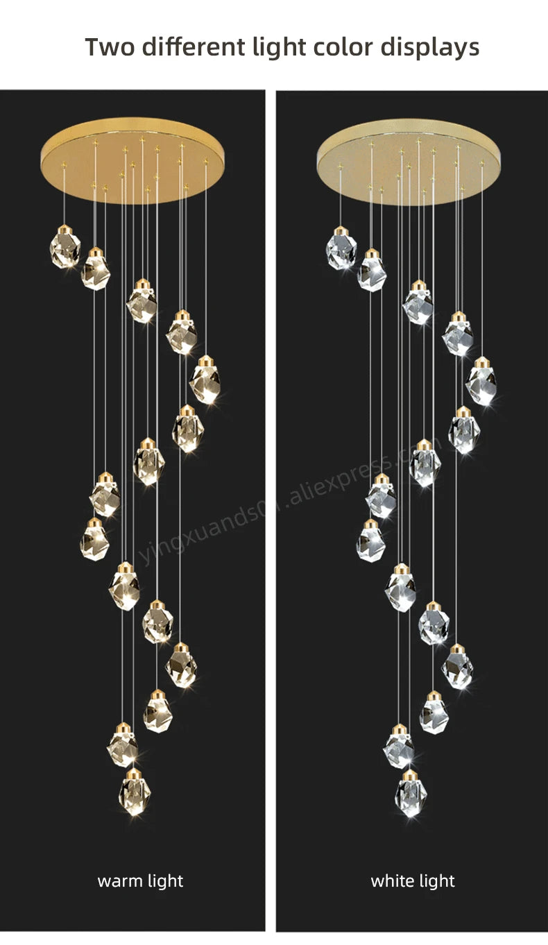 Crystal Chandelier for Living Room, Stairscase Pendant Lamps