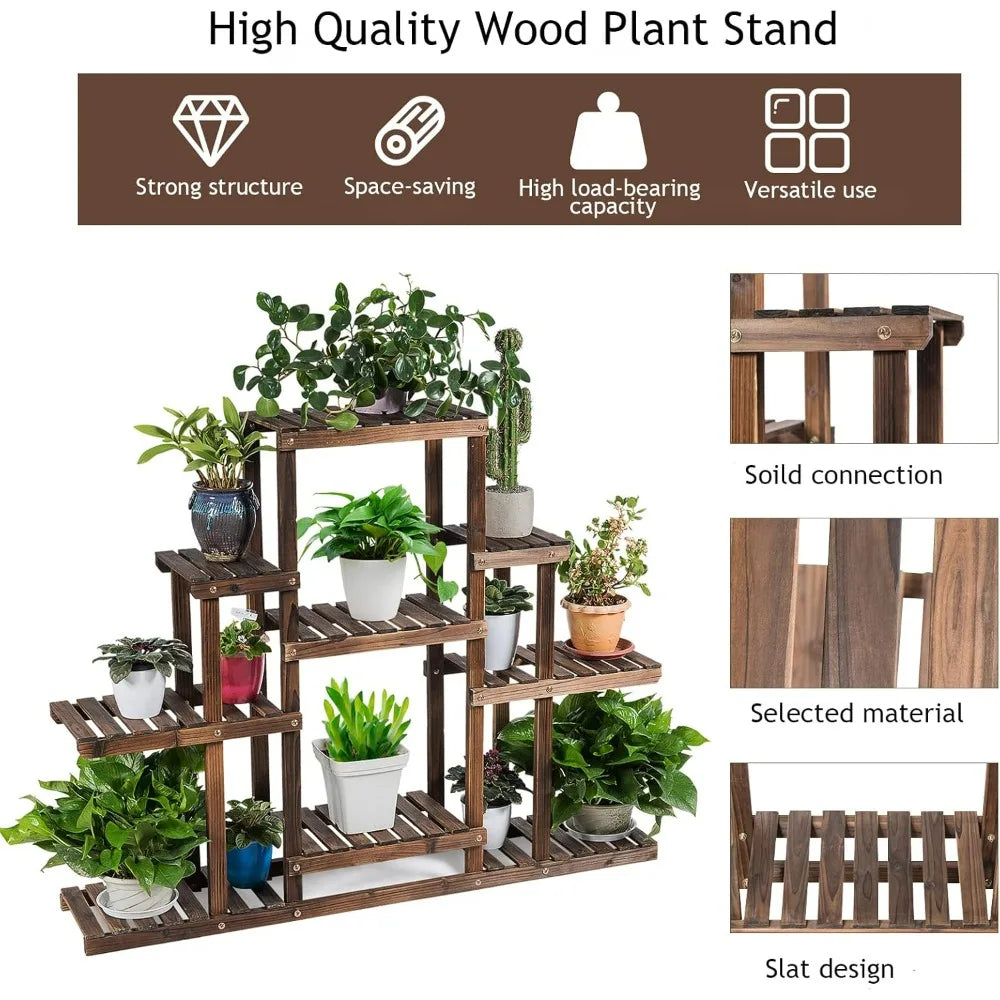 Wood Flower Stand, Shelf Holder Freestanding Plant Rack