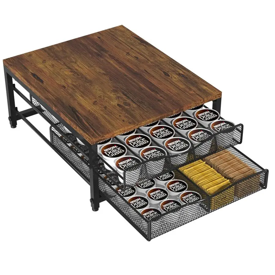 Pod Holder For Counter, Wooden K Cup Holder with Sliding Drawer