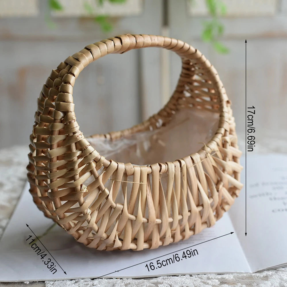 1pc/3pcs Willow Rattan Woven Wicker With Handle Basket