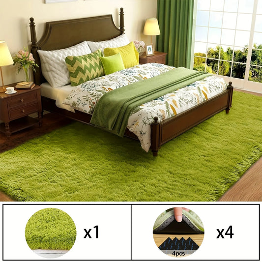 Room Decor Rug,Grass Green Soft Shaggy Non-Slip Rugs 4 Rug Stickers,