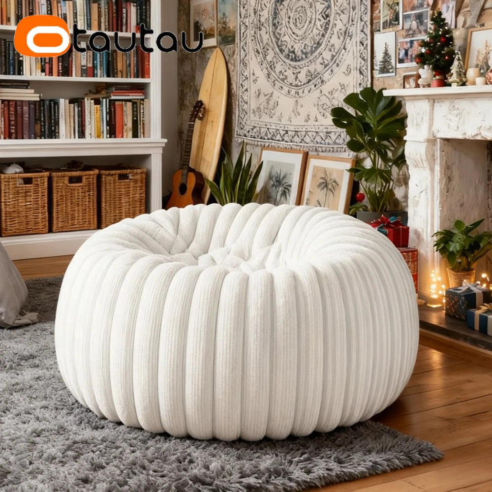 OTAUTAU Children Adults 2.6ft Thick Soft Fluffy Faux Fur Fluffy Bean Bag Chair with Filling Winter Christmas Pouf Ottoman DD234