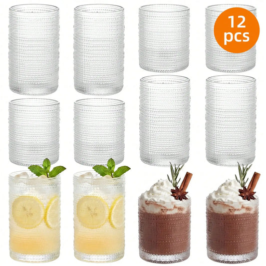 12/16pack Hobnail Drinking Glasses, 12 Oz Highball Glasses & 10 Oz Cocktail Glasses,