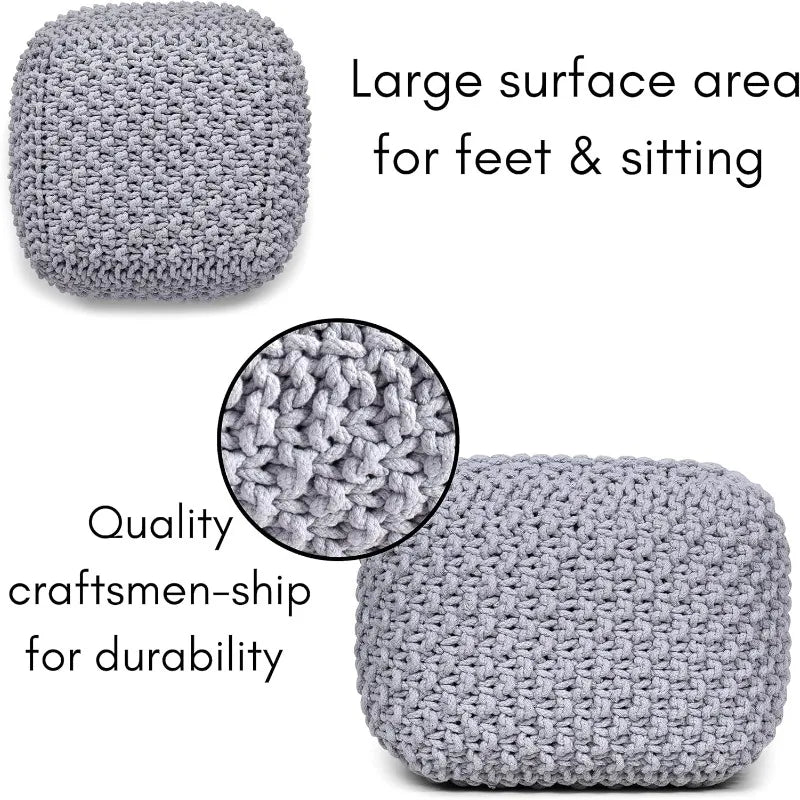 Square Pouf Ottoman | Cotton Braided Foot Stool