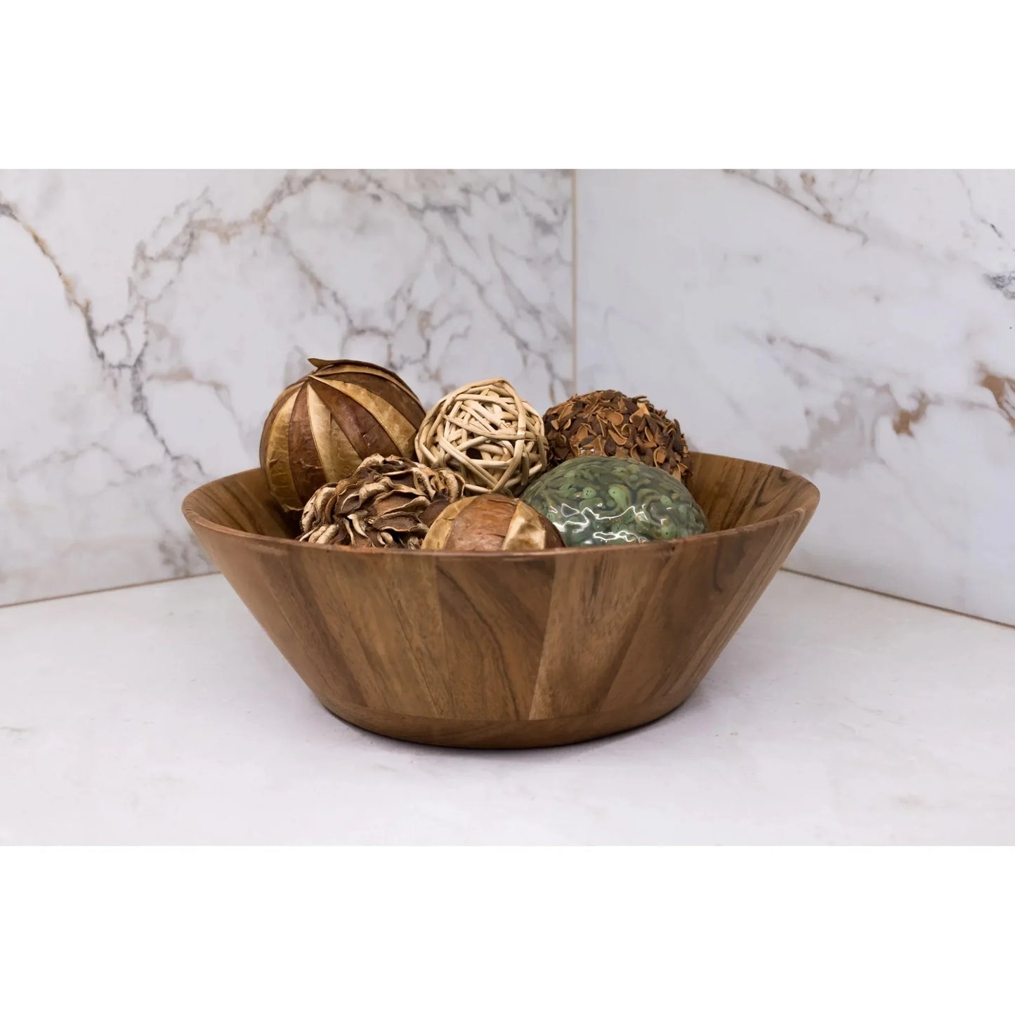 Acacia Wood Large Angled Serving Bowl - Natural Finish