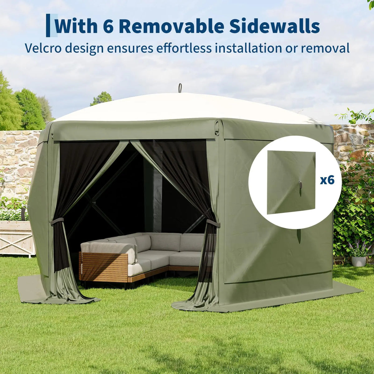 13x13 ft Pop-Up Tent, Quick Setup, 6-Sided 2 Doors & 6 Removable Panels