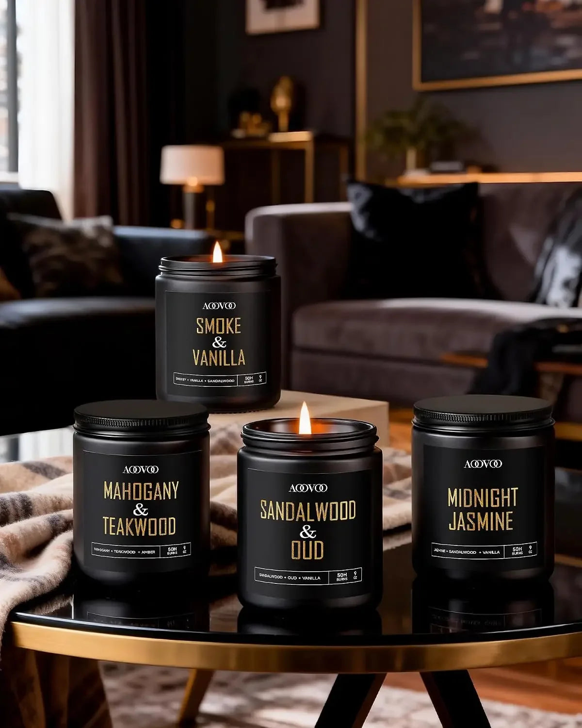 4 Pack Candles for Home Scented, 36oz Soy Wax, 200 Hour  Men Candle Set