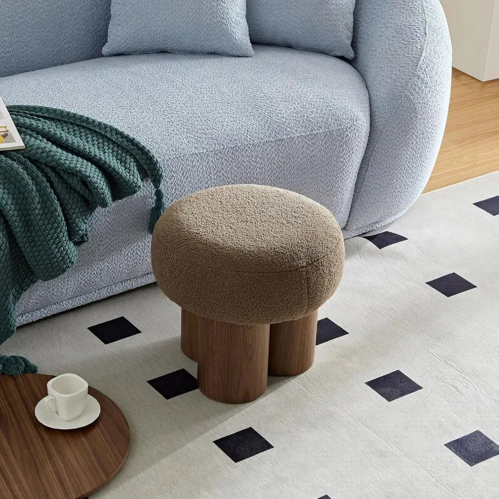 16.54" Mushroom Shape Small Footstool, Round Pouf