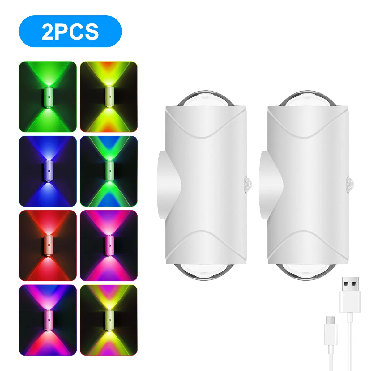 LED Motion Sensor Lights, 3 Modes, 8 Lighting Colors, USB