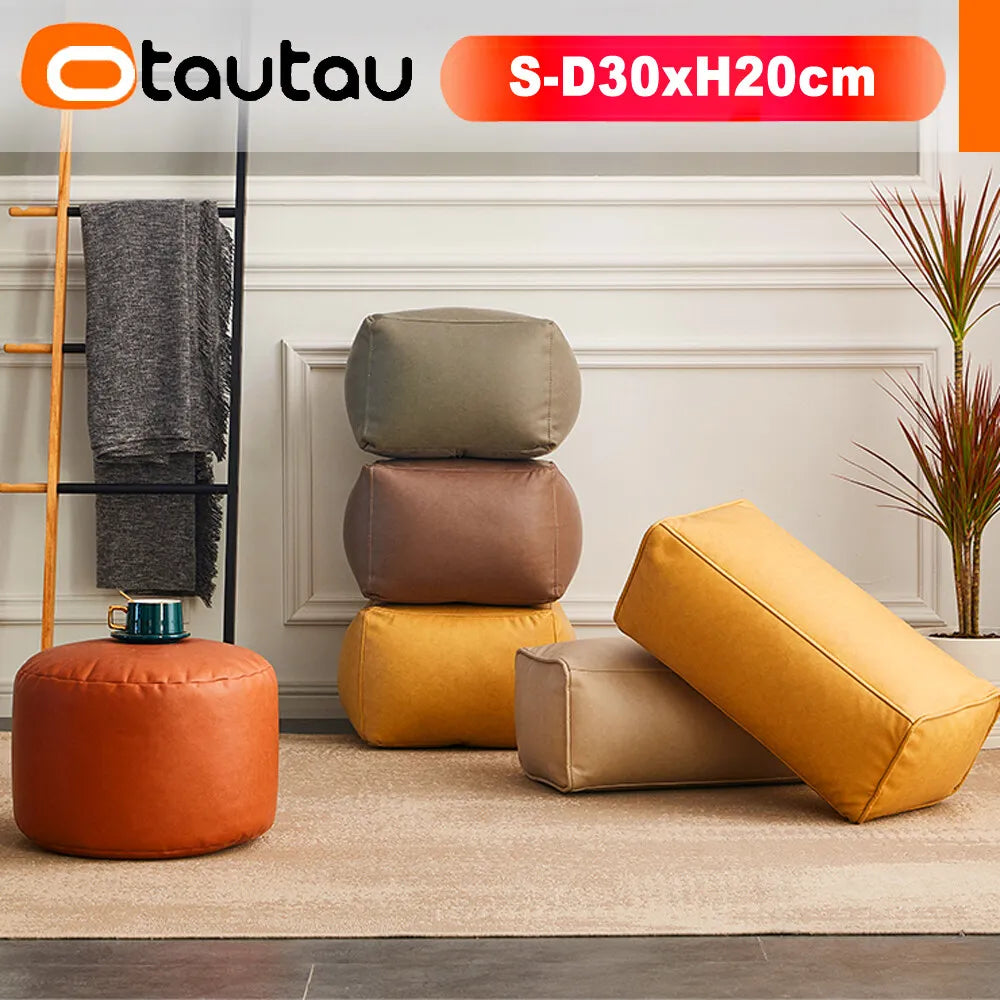 Small Round Faux Leather Ottoman Stool Beanbag Pouf