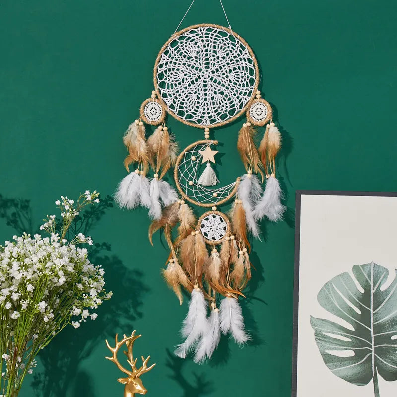 5-piece large Dream Catcher, handcrafted Moon Dream Chaser
