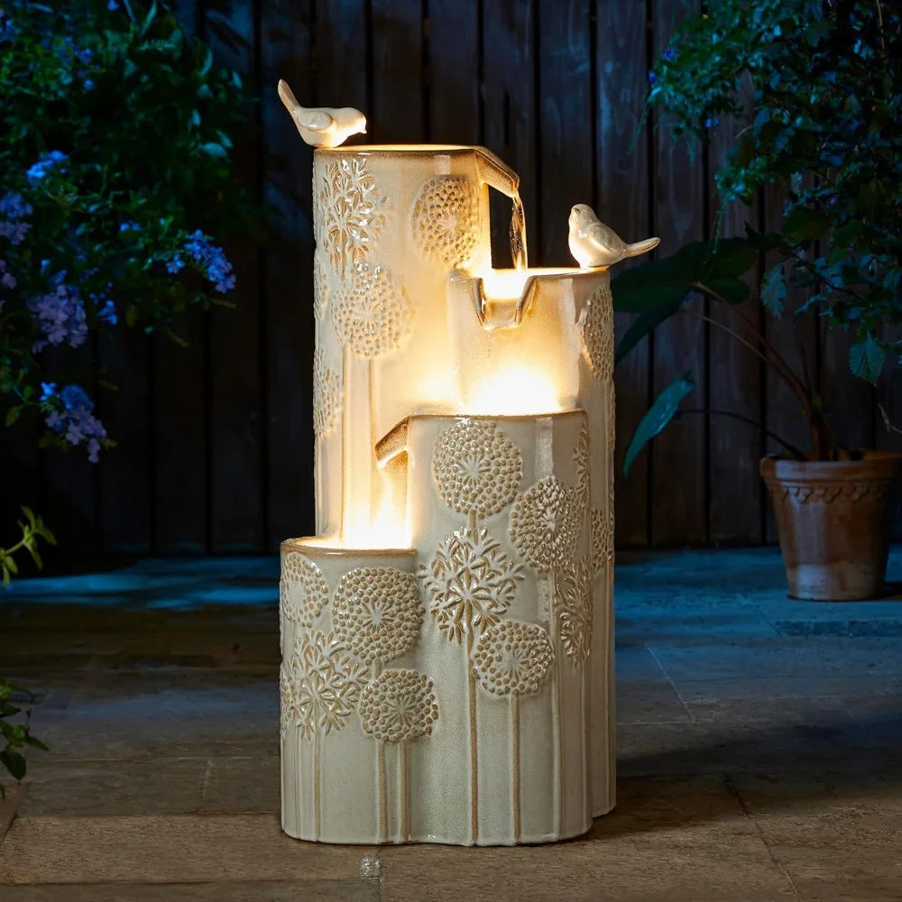 31.75" H Outdoor Water Fountain with LED Lights and Pump