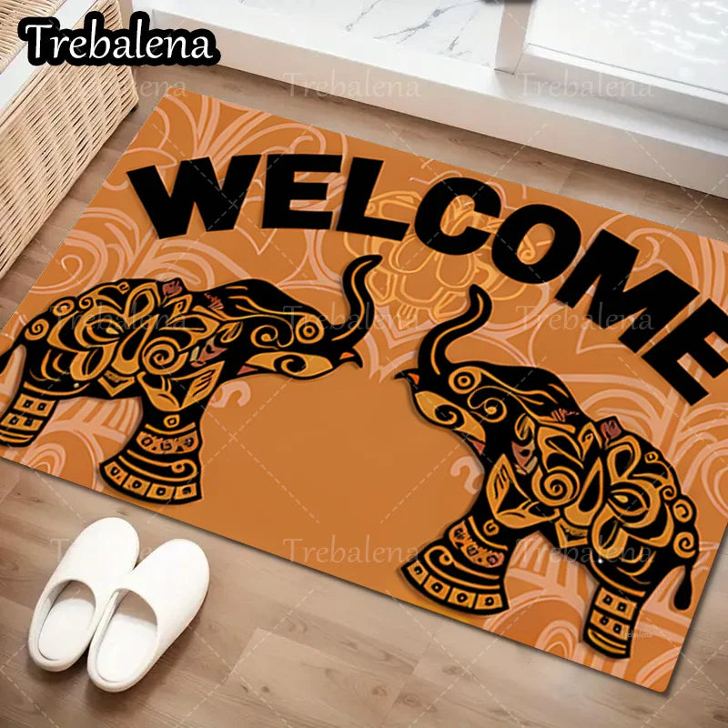1pc Welcome Door Mat Elephant Tribal Design