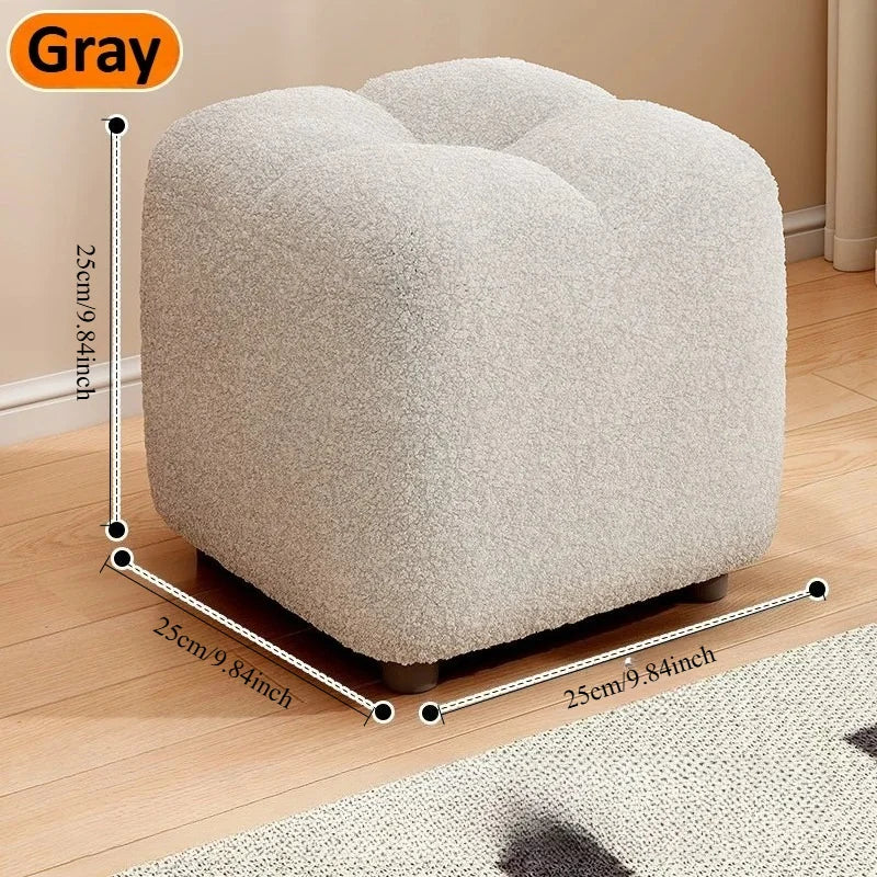 Lambs Wool Small Pouf Stool - Plush Sitting Cushion for Sofa