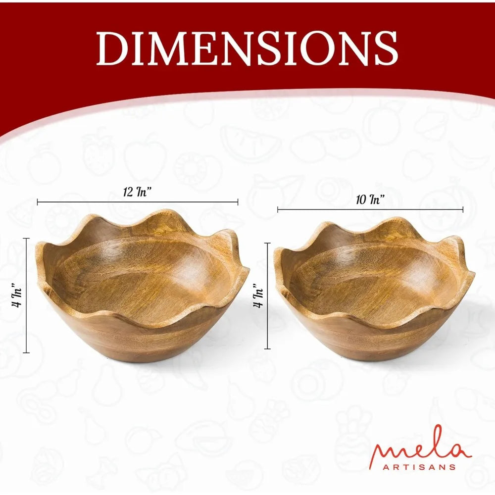 Handcrafted Wooden Bowls Set of 2, 12 & 10 Inch,