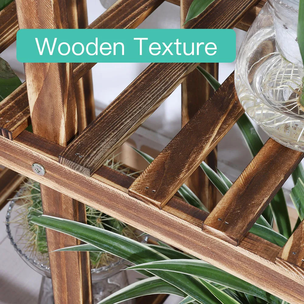 6 Tier Wood Plant Stand Vertical Carbonized Indoor - Outdoor