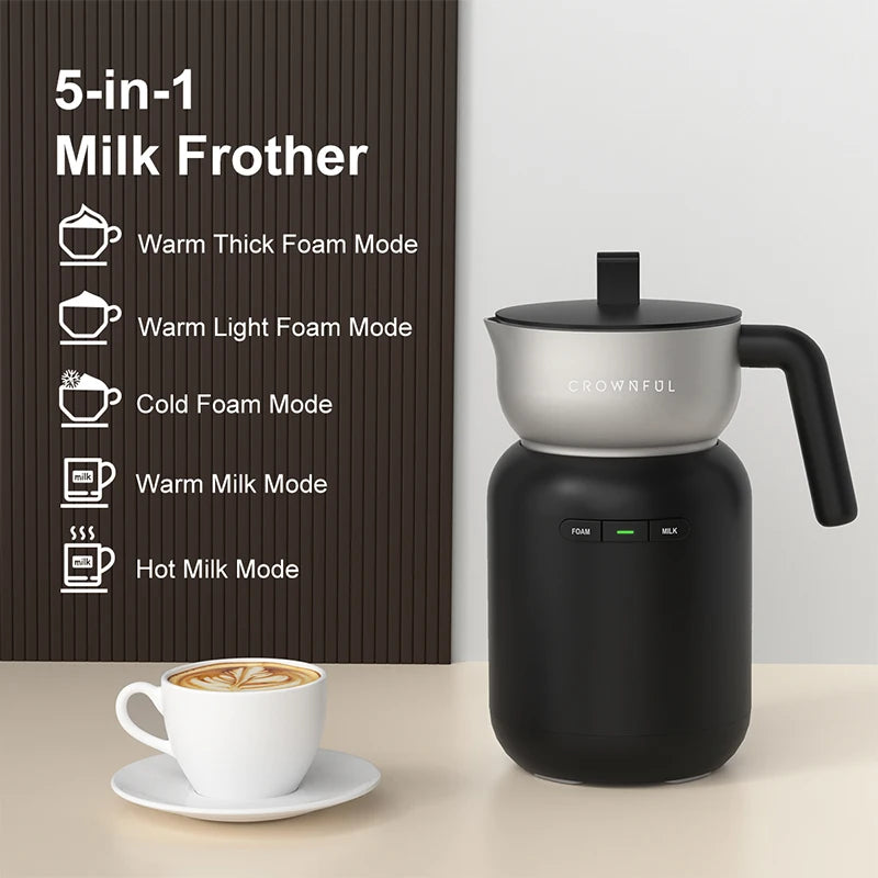 CROWNFUL Electric Milk Frother Frothing Foamer 5-in-1