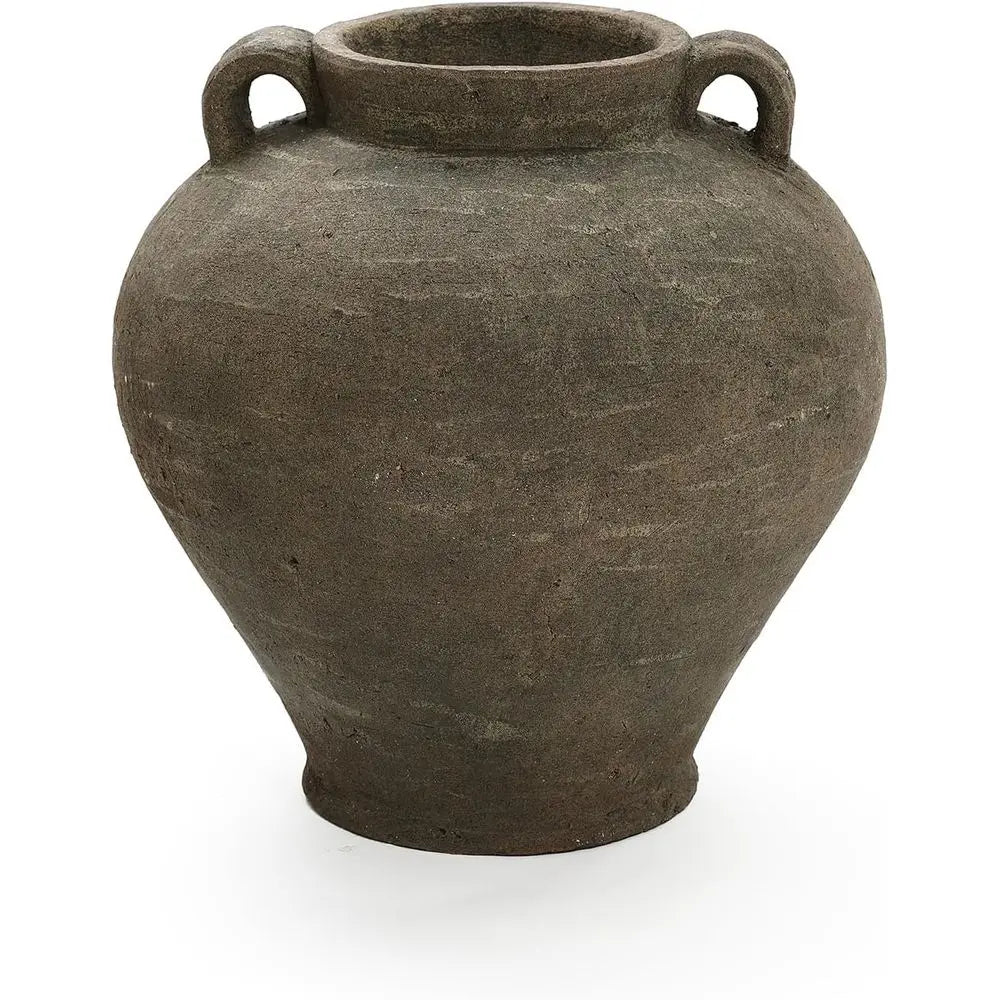 Rustic Large Vase, 14 Tall Brown Terracotta Cauldron