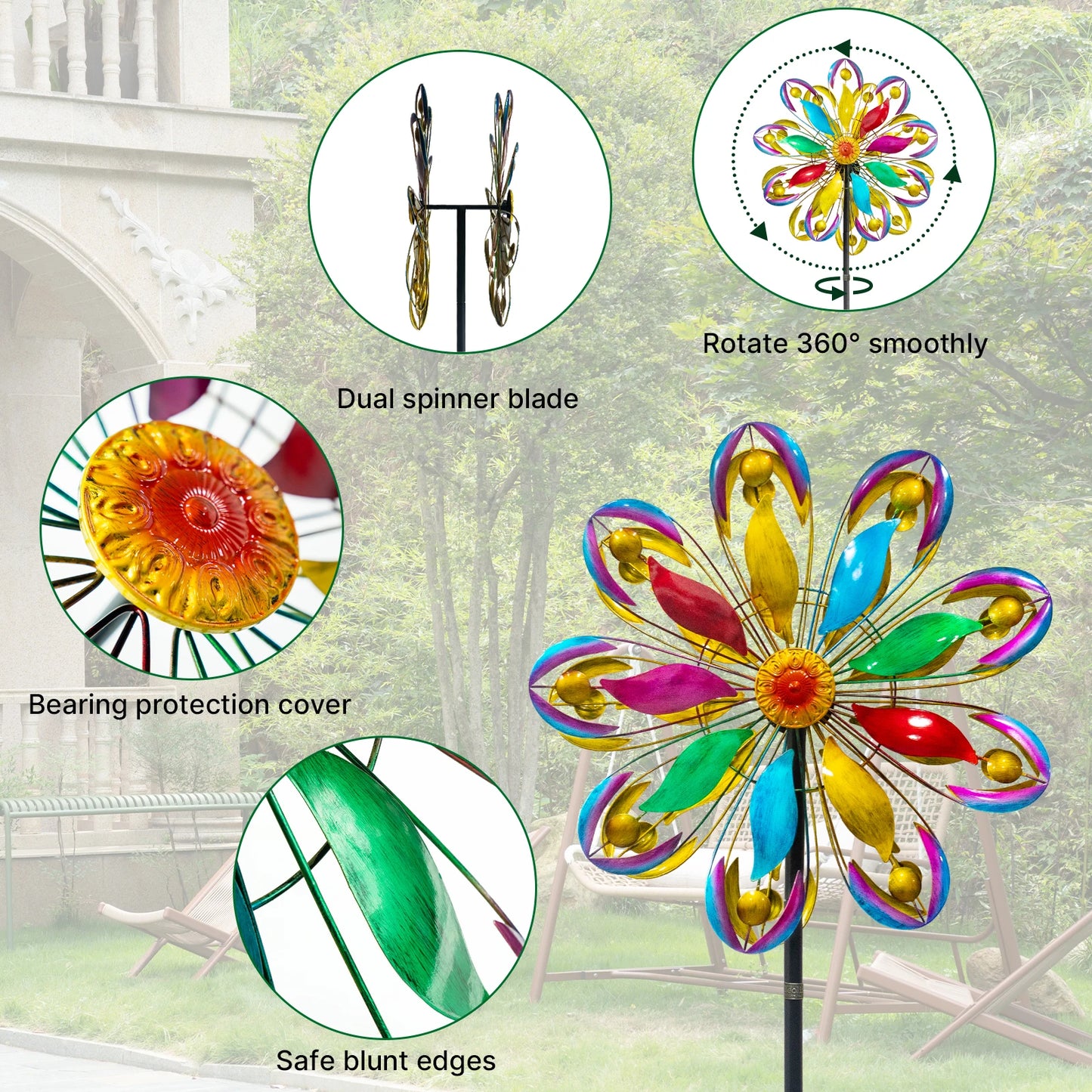 Wind Spinners Outdoor, 84" Large Metal Kinetic Wind Sculptures