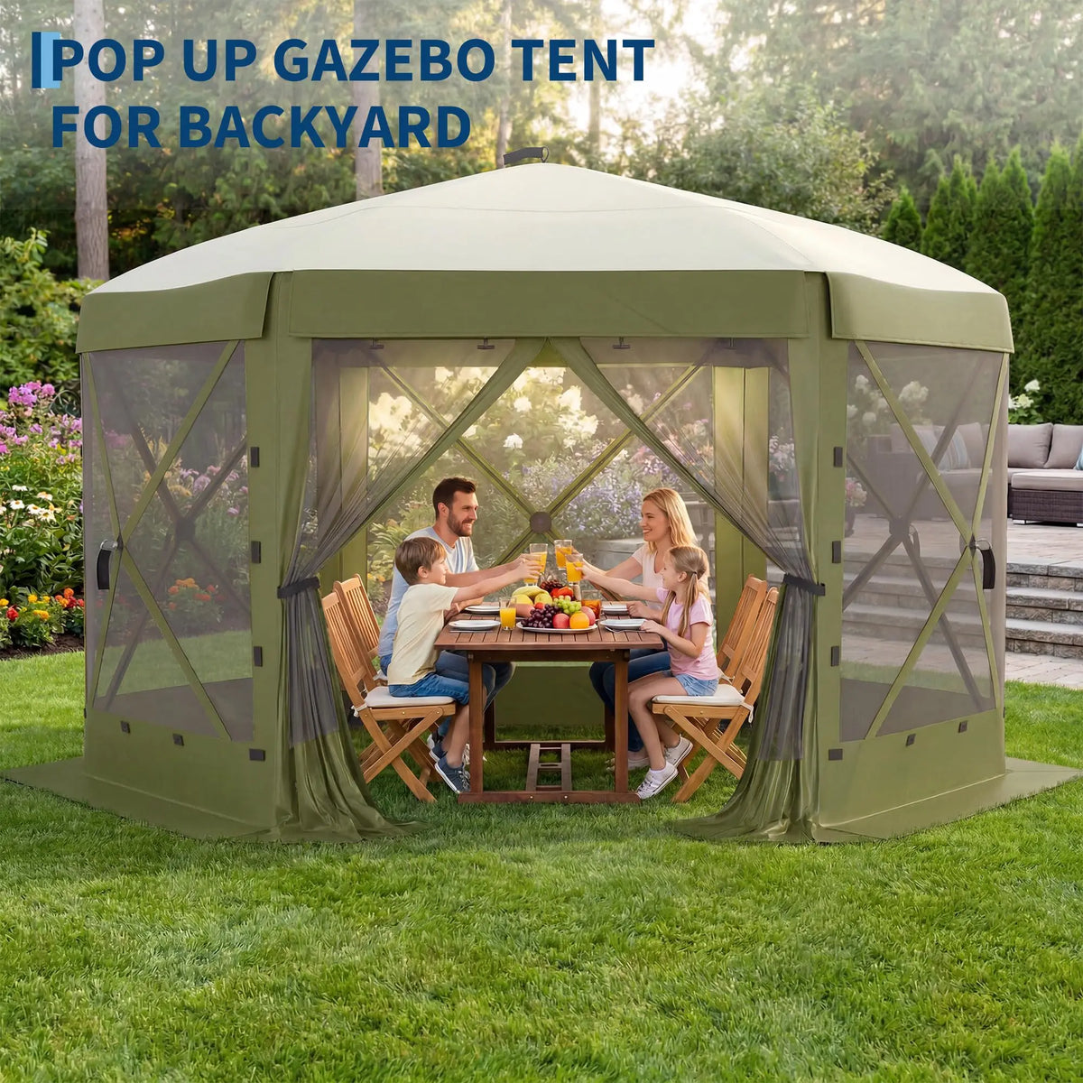11x11FT Pop Up Gazebo Screen Tent, 6-Sided