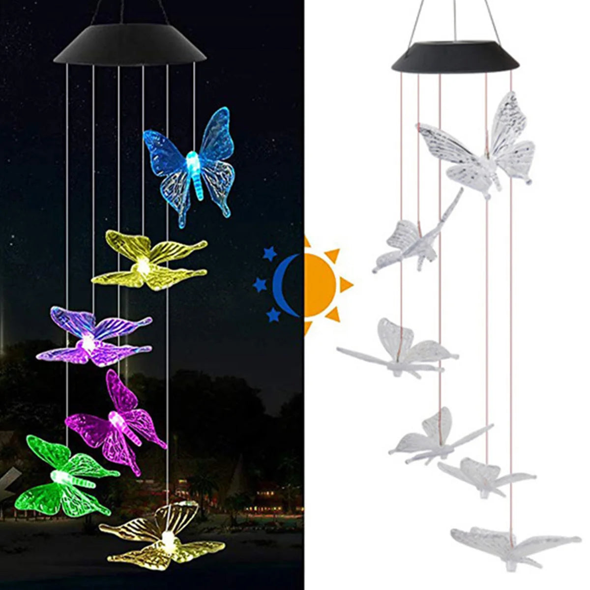 Solar Butterfly Wind Chimes, Color Changing Lights