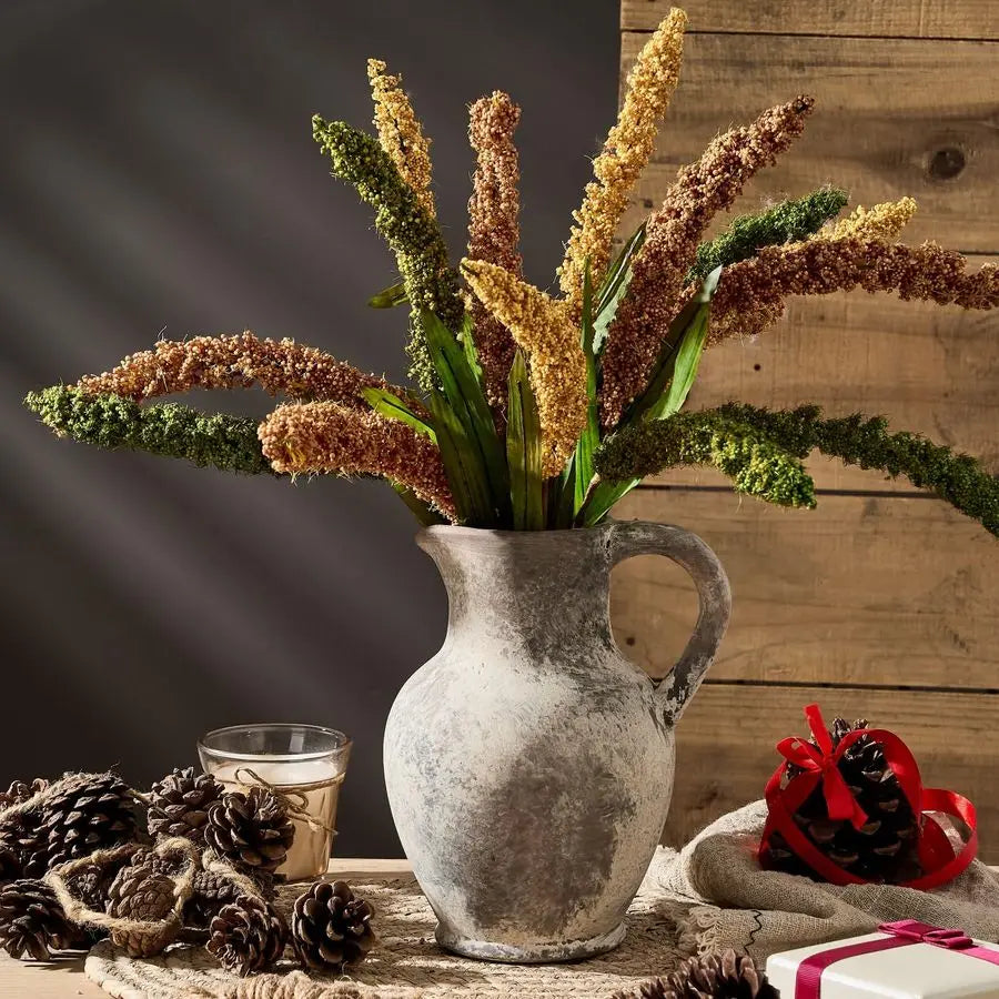 Ceramic Rustic Farmhouse Vase with Handle, Terracotta Vase