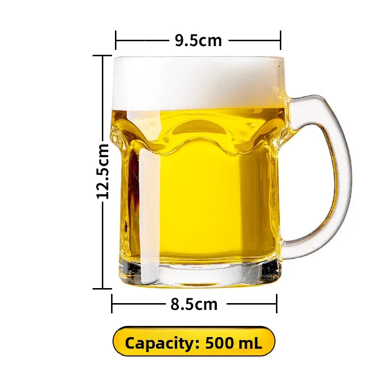 Large Capacity Beer Glass with Handle High End Glass Drinking Cup