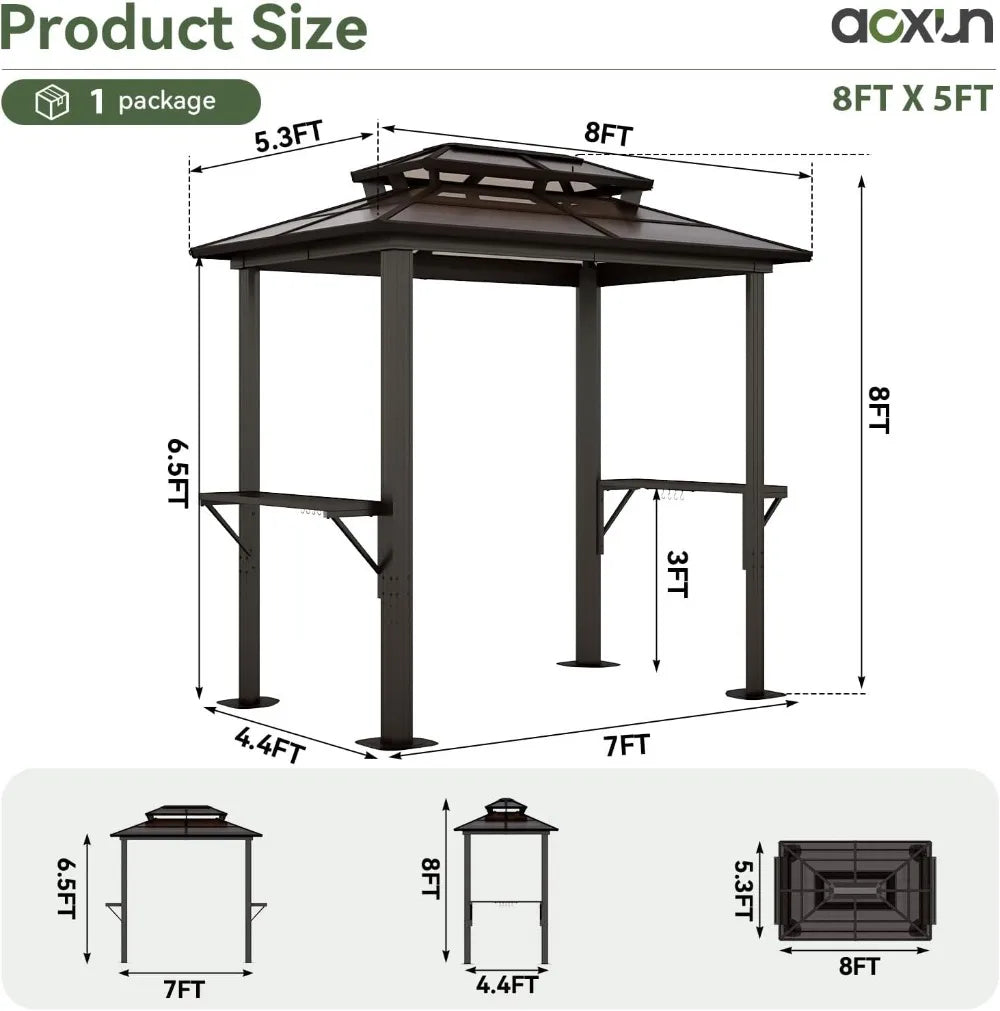8'x5' Hardtop Grill Gazebo  Polycarbonate Roof, Aluminum Frame