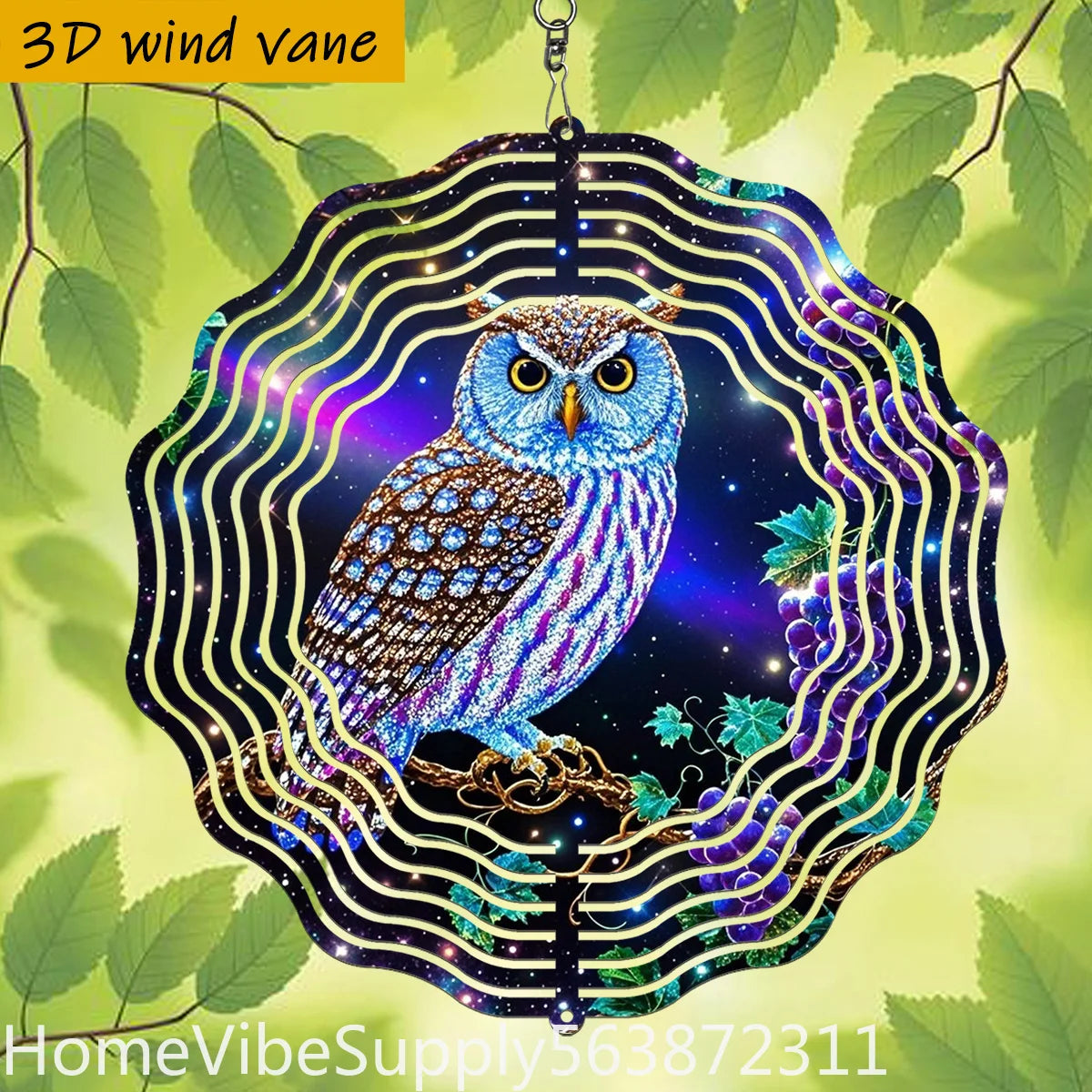 3D Owl Kaleidoscope Metal Wind Spinner Wind Chime 360°