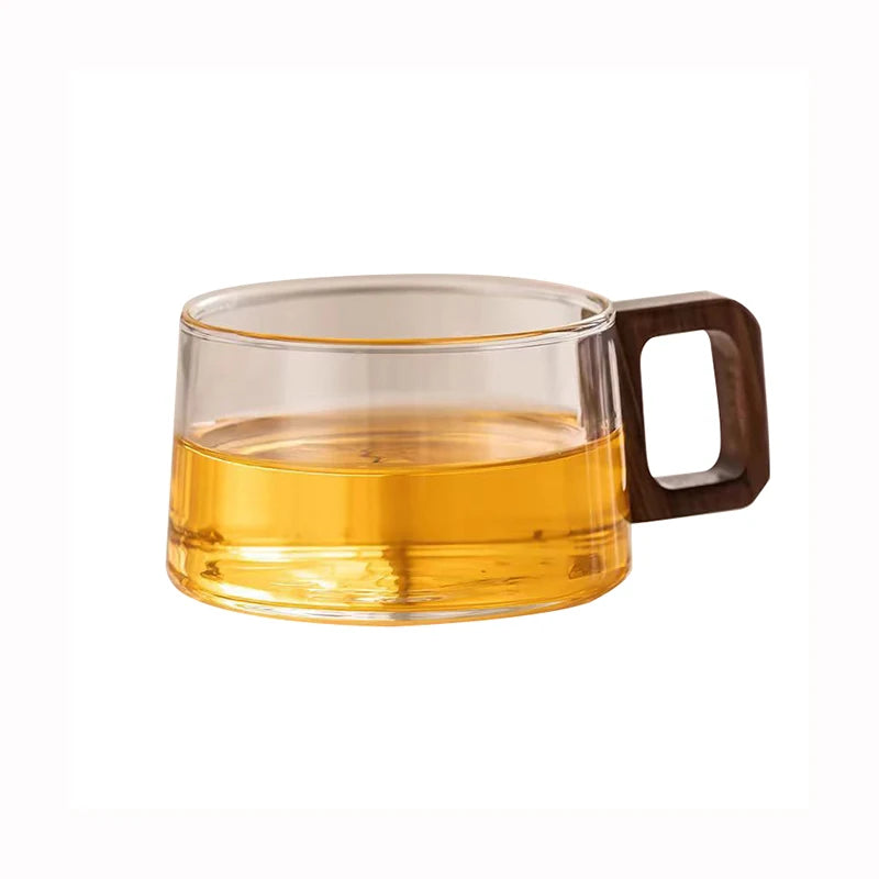 200ml Glass Coffee Mug With Wooden Tray And Spoon