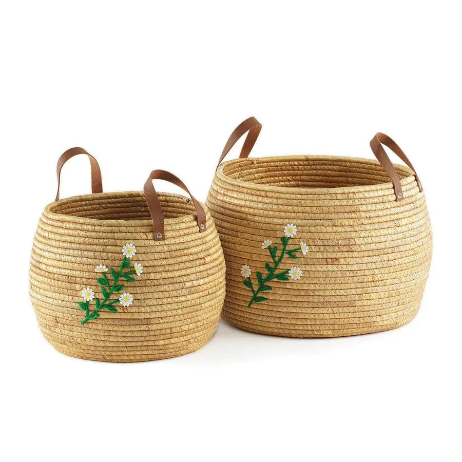 Water Hyacinth Storage Baskets Set of 2, Handwoven Round Organizers