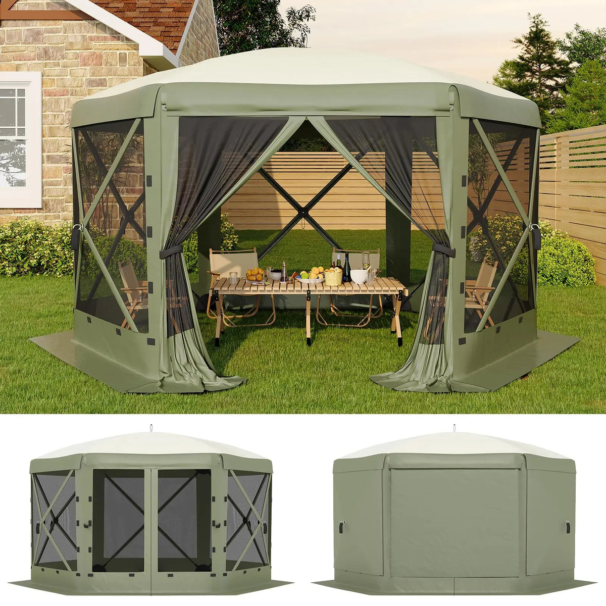 13x13 ft Pop-Up Tent, Quick Setup, 6-Sided 2 Doors & 6 Removable Panels