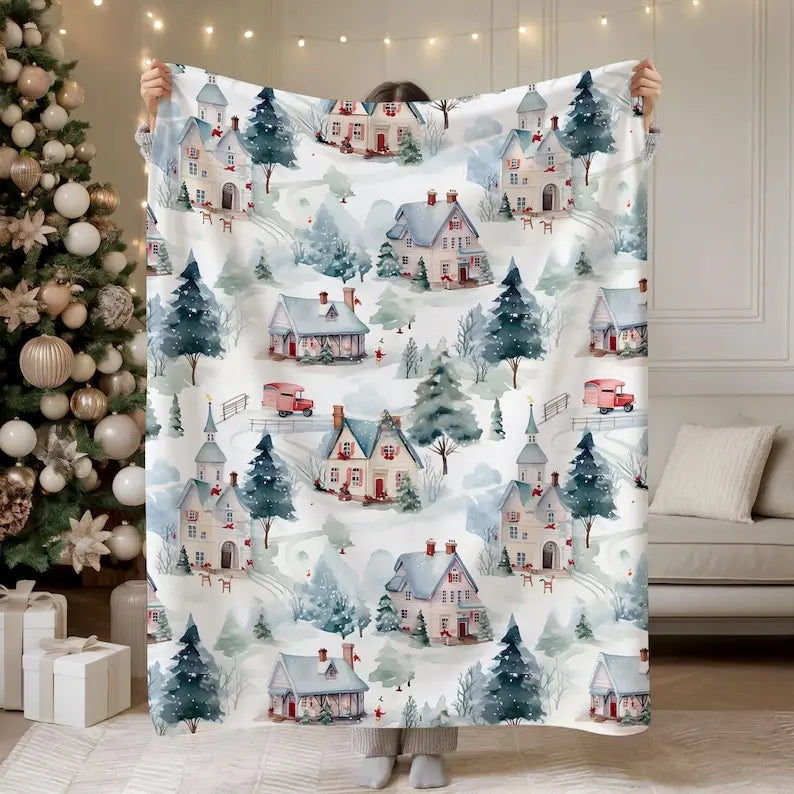 Village Blanket, Snowy Winter Trees Throw
