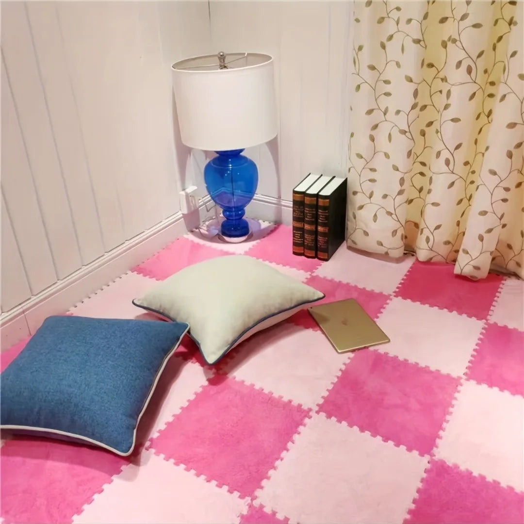 48PCS Plush Puzzle Foam Mat, Rose Red & Pink, Area Rug