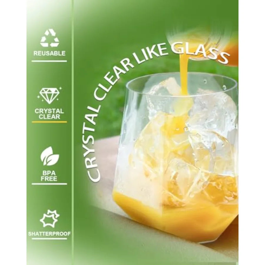 40 Pack Plastic Stemless Wine Whiskey Champagne Glasses, 12 Oz