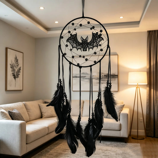 Halloween Gothic Black Dreamcatcher with 5 Bat Ornaments