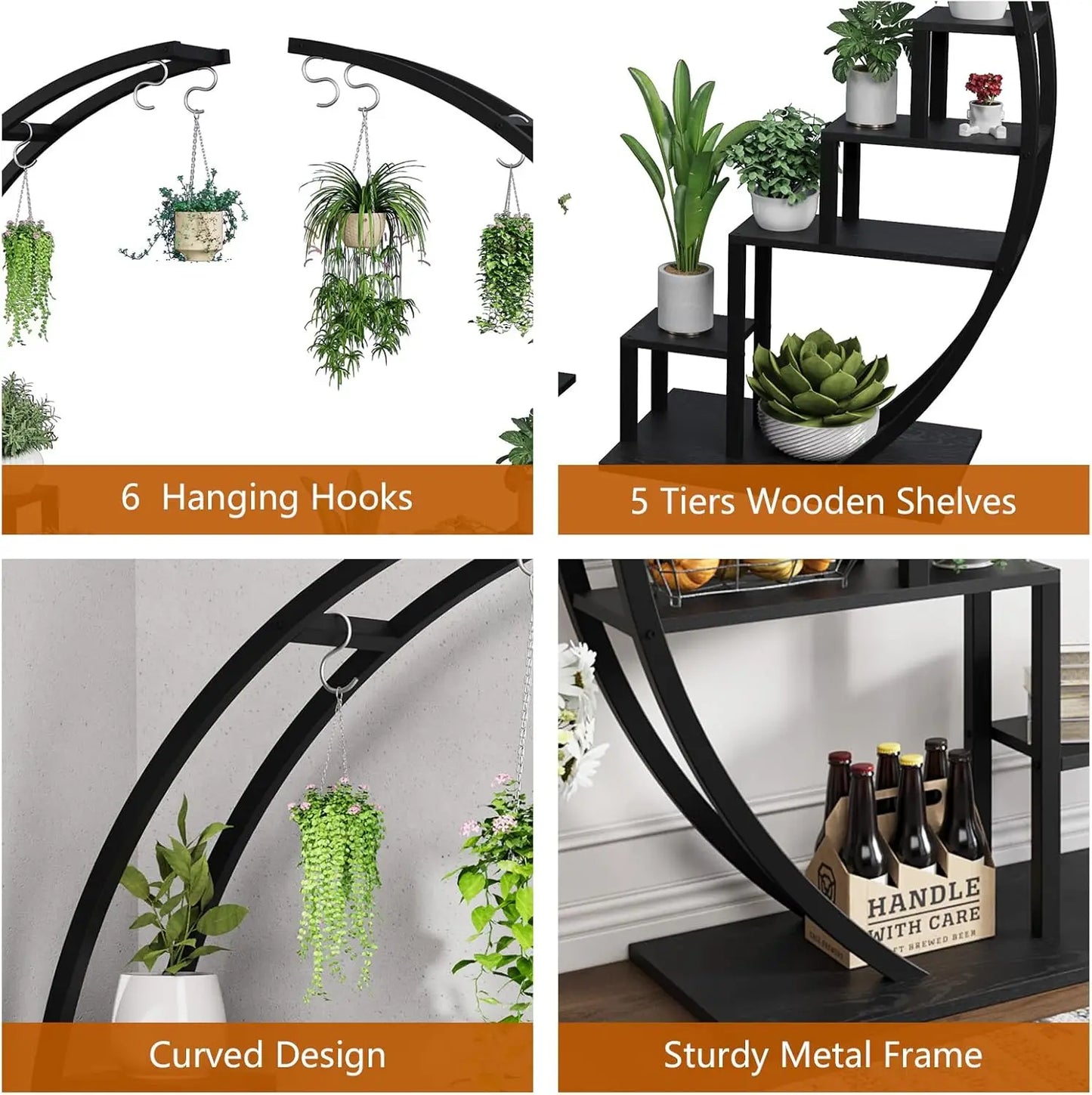 2pcs 5-Tier Metal Plant Stand  Half Moon Shape