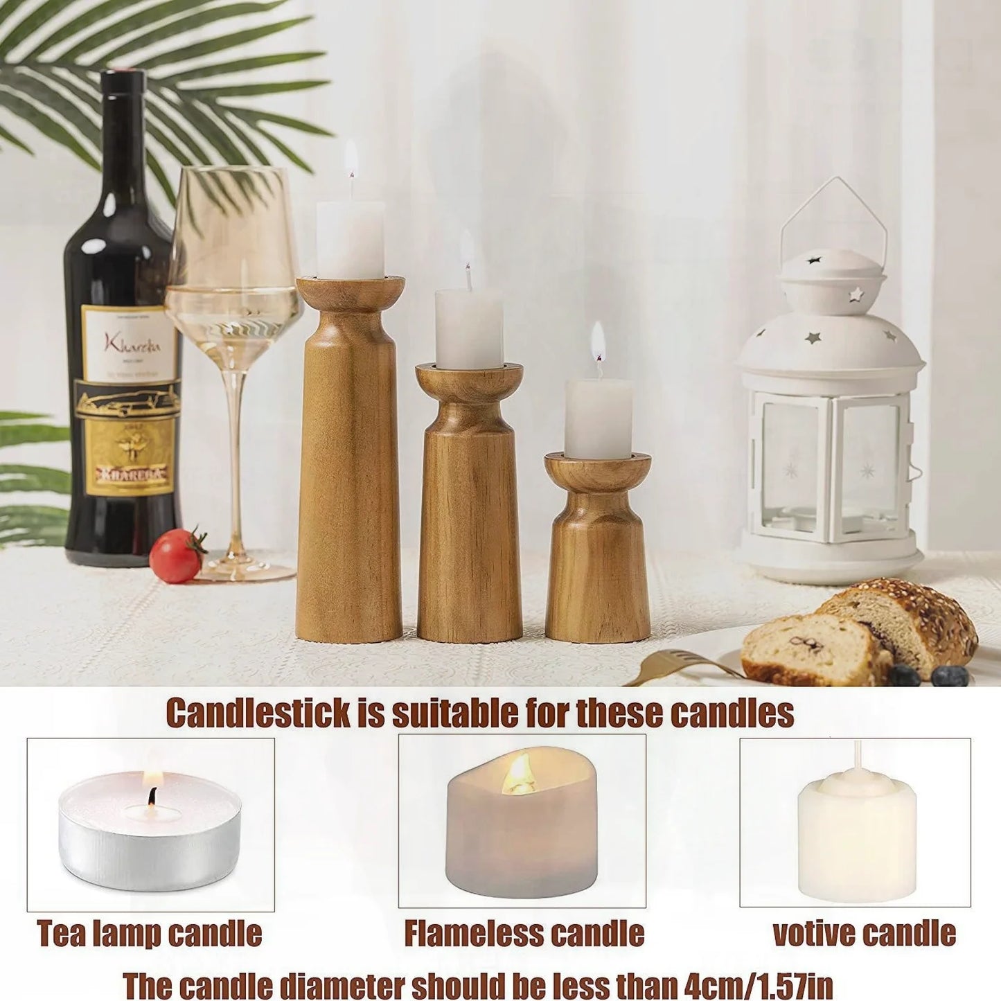 Vintage Solid Wood Candlestick Small  Size Options