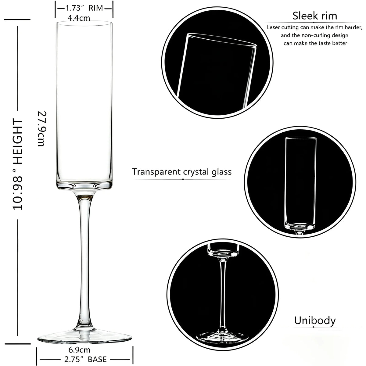 Crystal Champagne Flutes Set of 12 - 185ml/6.5oz Hand Blown