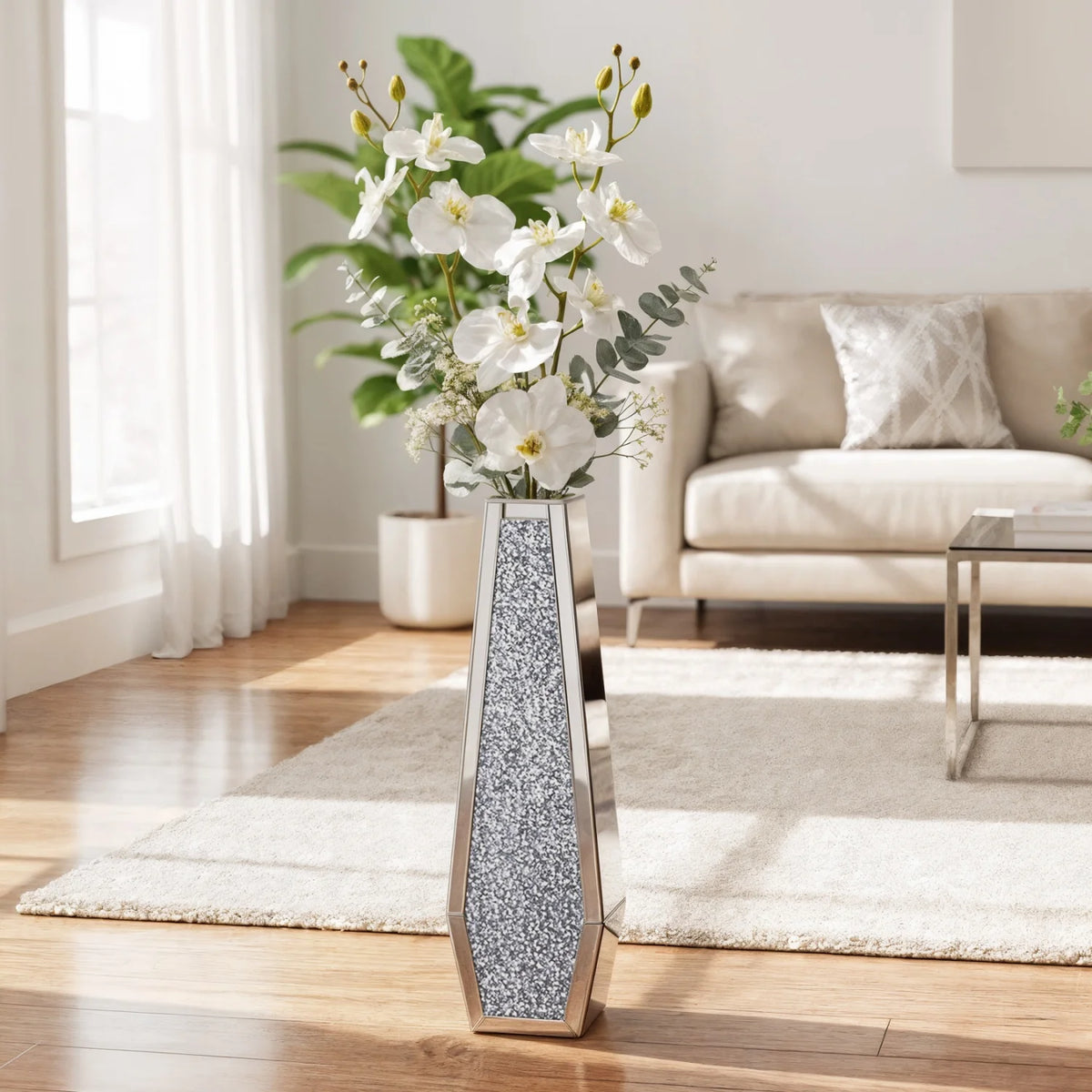 Various Styles Floor Crushed Diamond Mirrored Vase Large Tall Vases