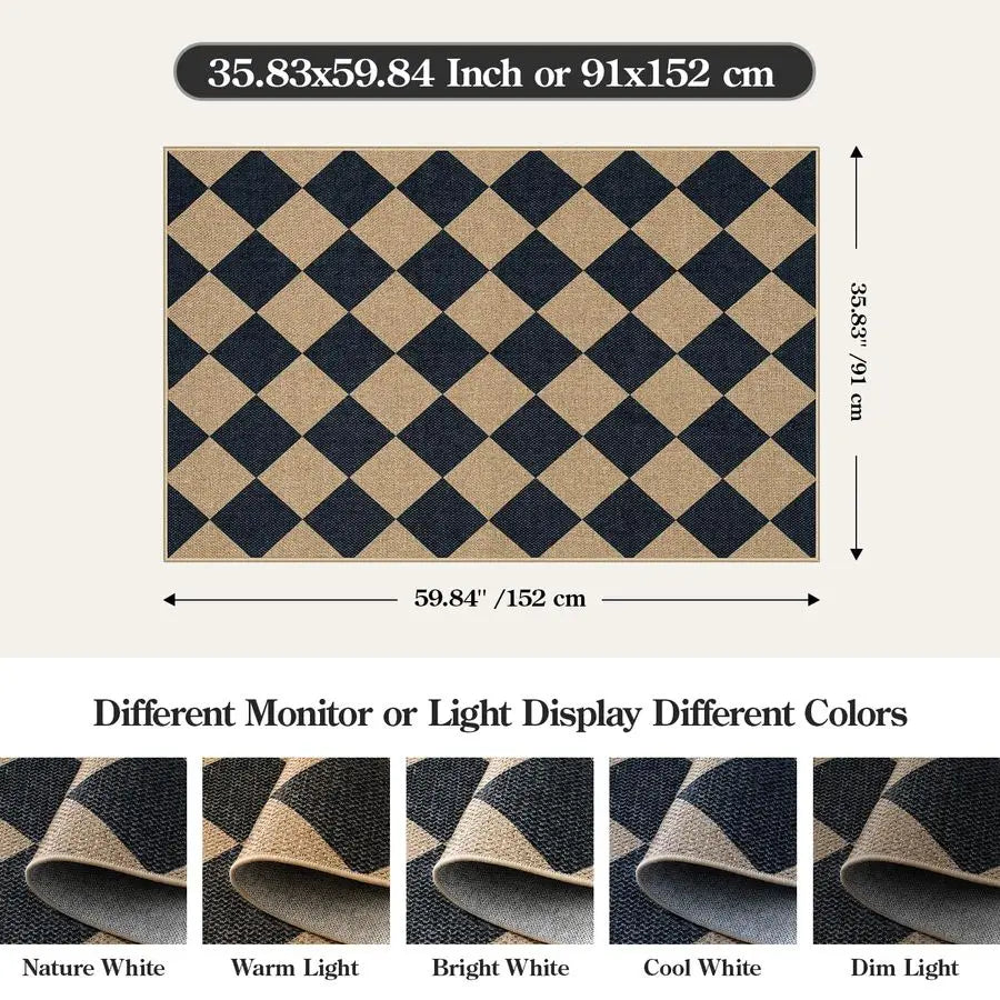 Checkered Easy Jute 3x5 Outdoor Patio Rug,