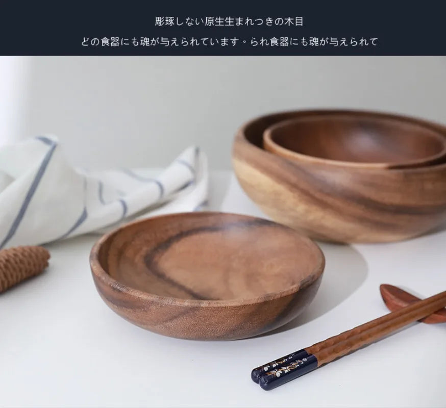 Japanese Style Wooden Salad Bowls Large Acacia Wood