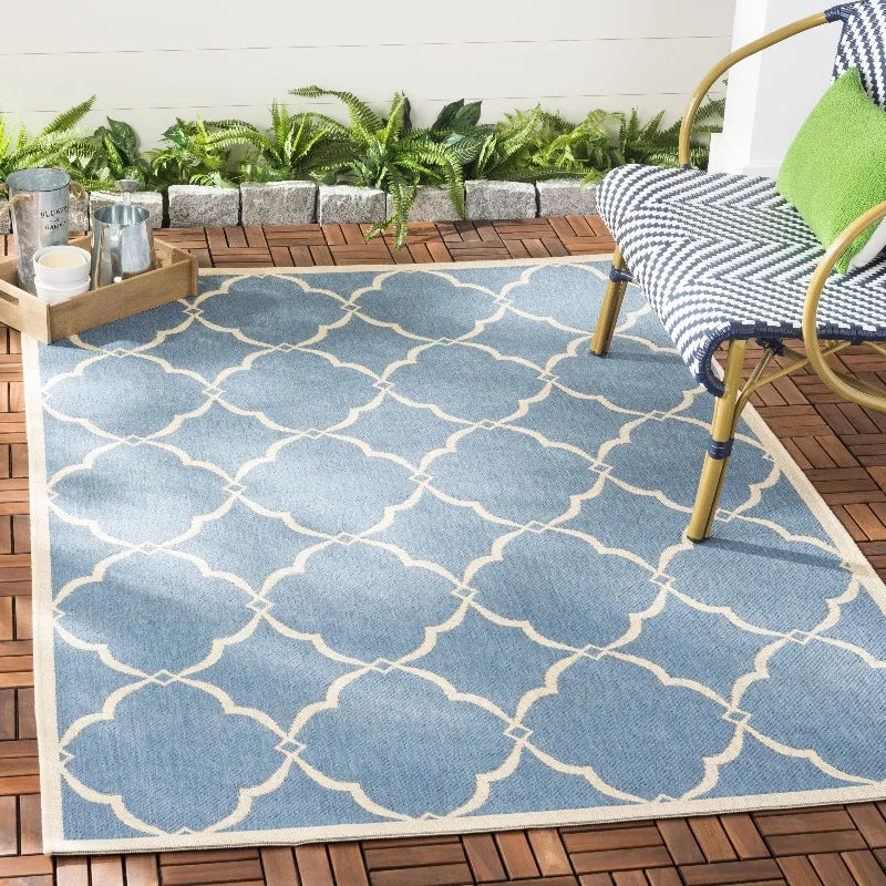Geometric Indoor/Outdoor Area Rug, Blue/Creme, 2'2" x 4'